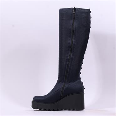 Marco Moreo Liege Studed Knee High Wedge - Navy Stretch